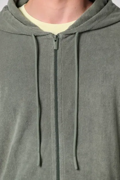 Sweat à capuche en éponge Kaki (2)