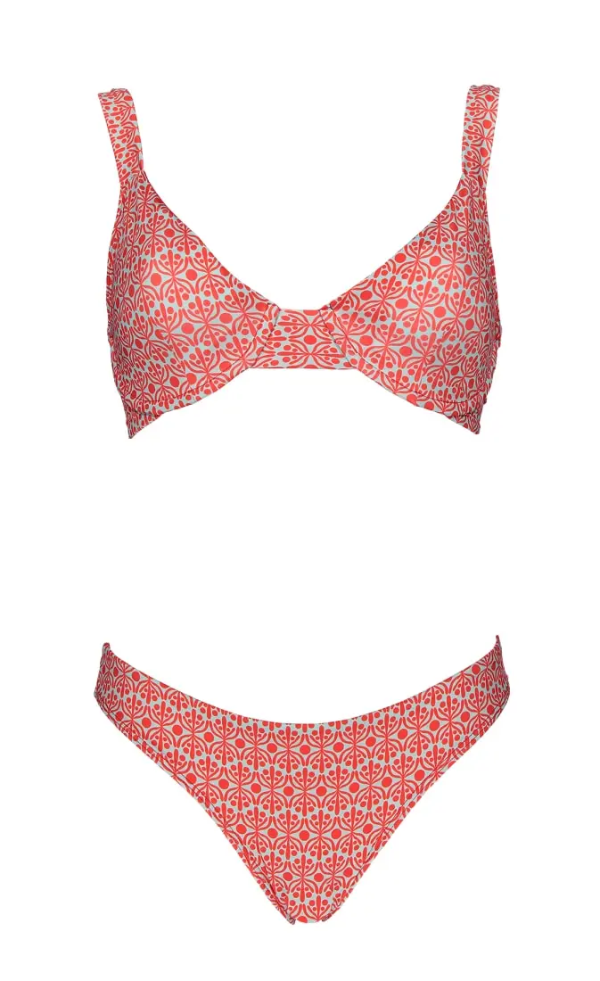 Futah - Flora Azul Aquático & Coral Bikini Bralette (1)