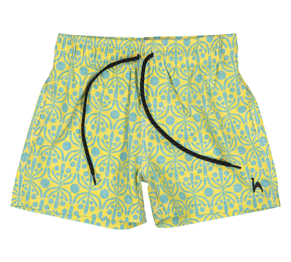Futah - Calções de Banho de Criança Flora Amarelo & Água (1)
