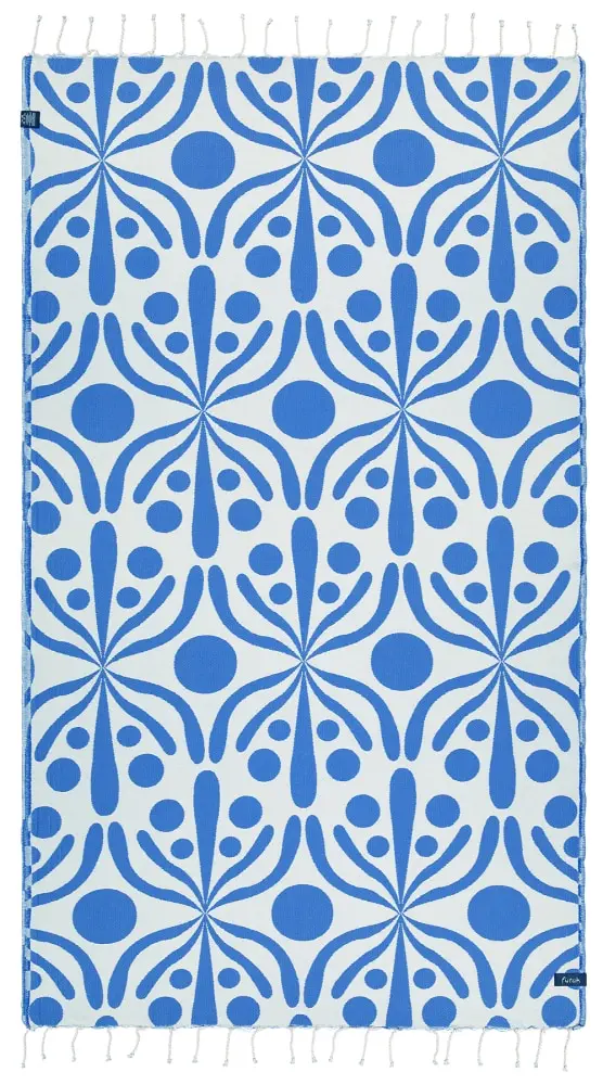 Futah - Flora Bleu et Blanc Serviette de Plage (2)