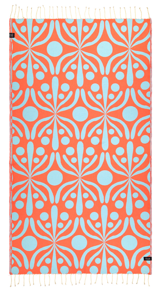 Futah - Flora Azul Aquático & Coral Toalha de Praia (3)