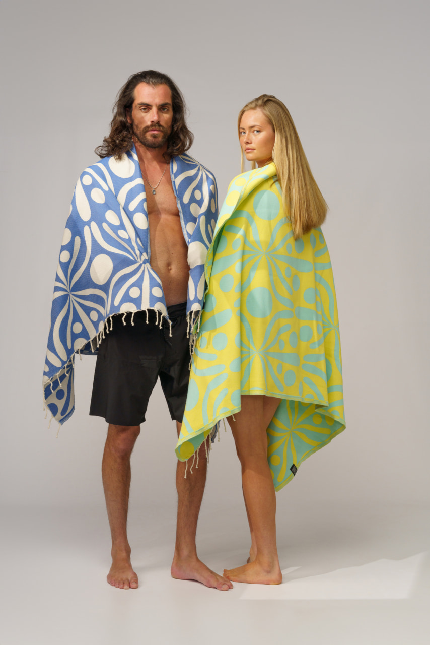 Futah - Flora Azul & Branco Toalha de Praia (6)